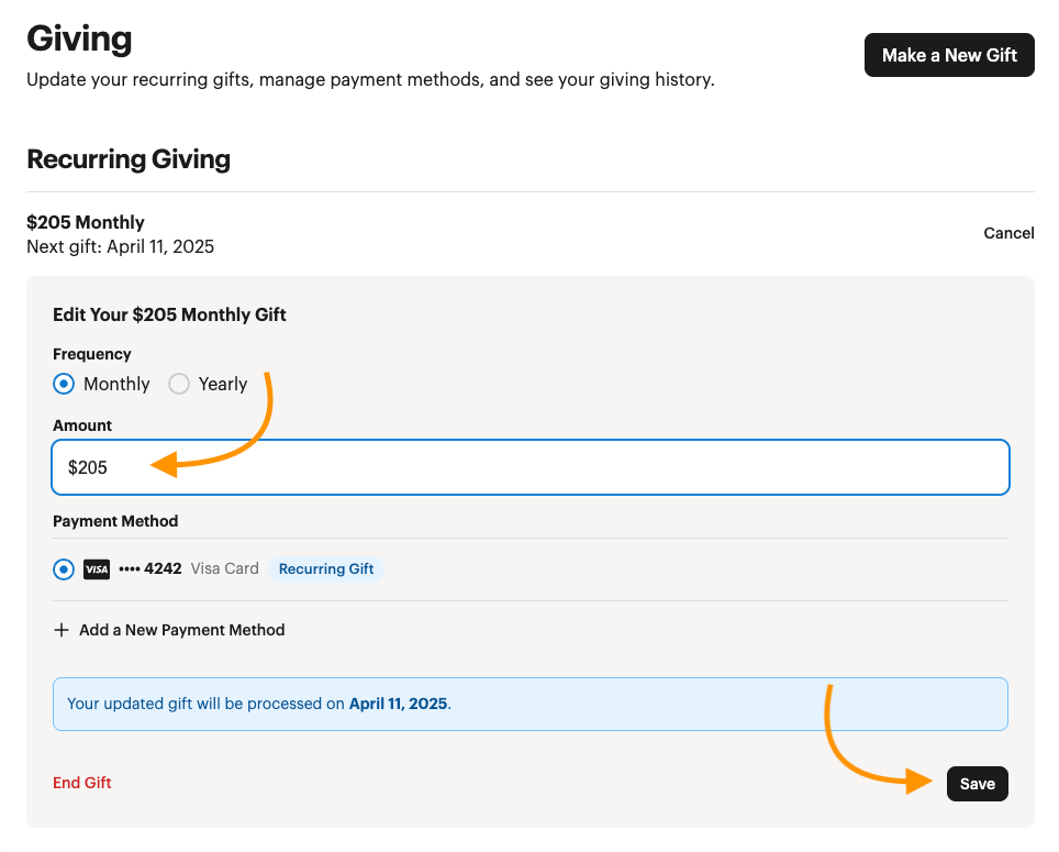save payment changes