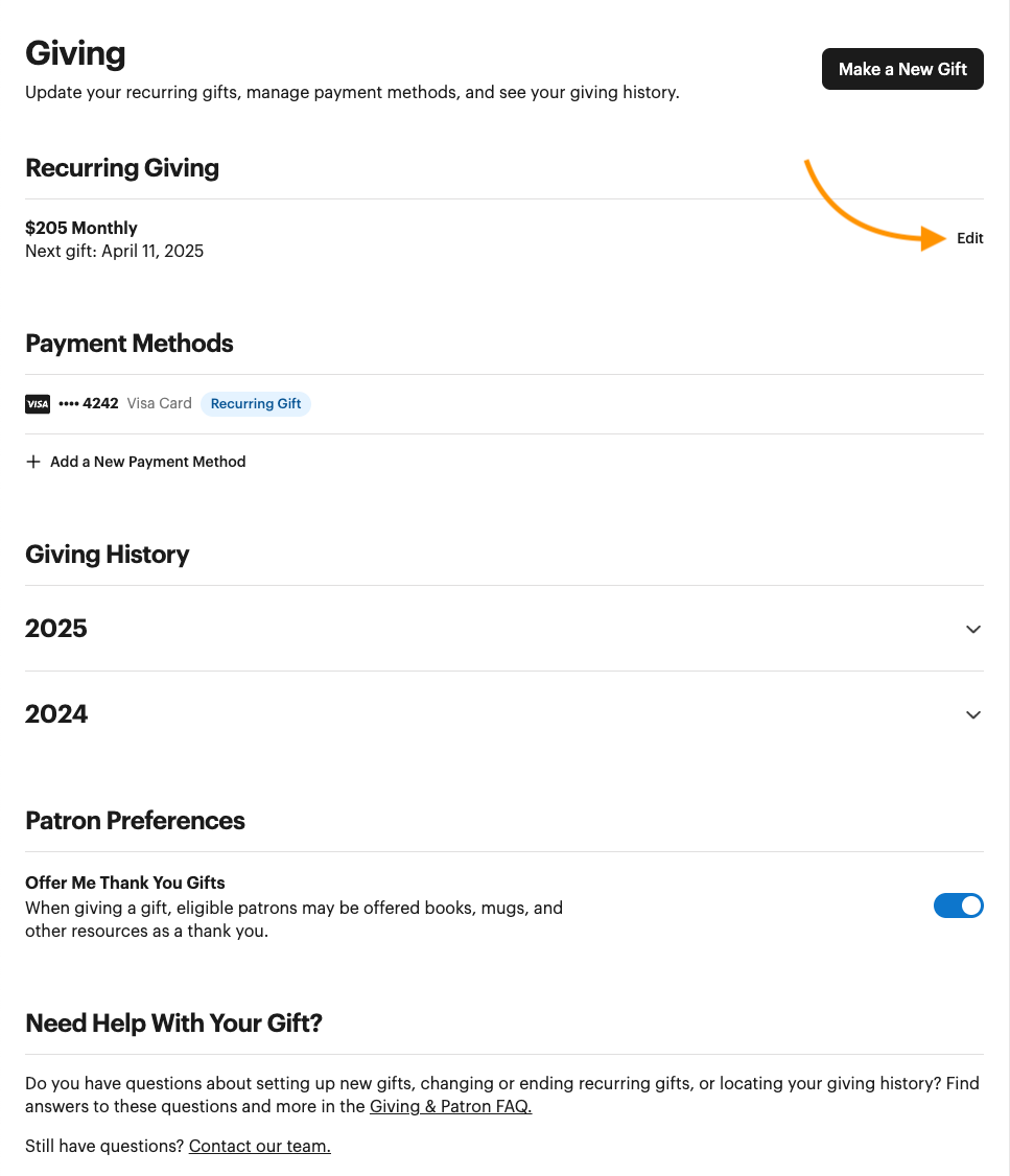 update-recurring giving